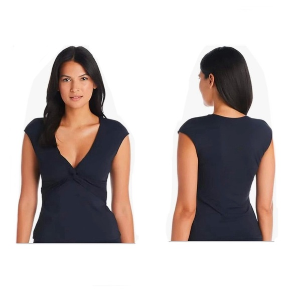 Bleu Rod Beattie Let's Get Twisted Cap Sleeve Tankini Top Black Size 20W - Picture 1 of 6